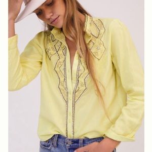Anthropologie Pilcro Nayeli Rhinestone Lace Western Button down XS NWT